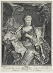 Elizabeth Charlotte Palatine vom Rhein, Herzogin von Orleans, graviert von Charles Louis Simmoneau (1645-1728)