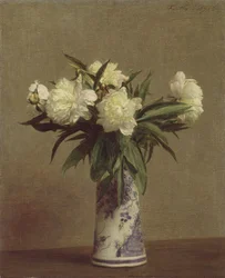 Pfingstrosen in einer blau-weißen Vase, 1872