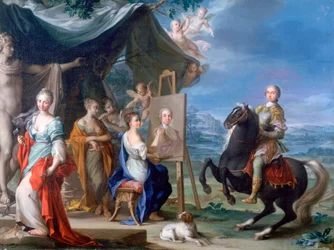 Reiterporträt eines Edelmanns als Beschützer der Künste, ca. 1699-1748