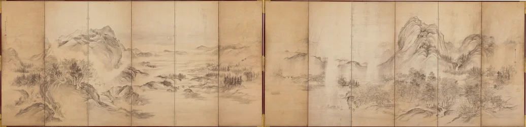 Bergansichten, Rückseite eines sechsteiligen Paravents, Edo-Periode, 1856-58