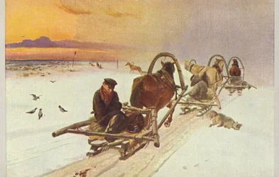 Gruppe von Schlitten in Russland, 1871