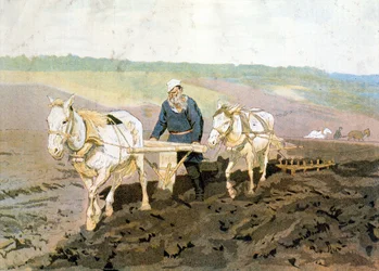 Graf Tolstoi pflügt - nach dem Gemälde von Repin