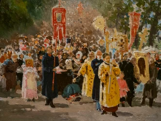 Religiöse Prozession im Eichenwald