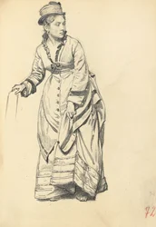 Stehende Frau, die ihr Kleid hält, ca. 1872-1875