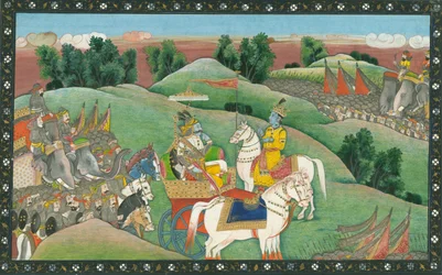 Der Dialog zwischen Lord Krishna und Arjuna, um 1830