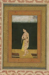 Eine Dame geht in einem Garten spazieren, Albumblatt mit Malerei, ca. 1730