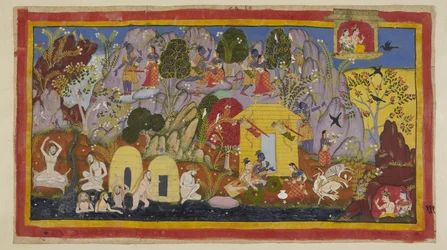 In der Zwischenzeit ist alles friedlich mit den Exilanten in ihrer Unterkunft auf dem Citrakuta-Berg. Rama zeigt Sita die Schönheiten des Berges - die vielen Arten von schönen Bäumen und Vögeln, die durch Edelsteine und Mineralien gefärbten Felsen und den 