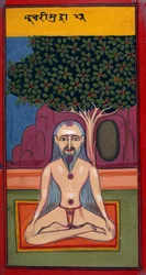 Ein Yogi in Bhucari-Haltung, aus Asandas und Mudras (Hata Yoga)