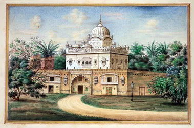 Akali-Tempel Amritsar, aus Das Königreich Punjab, seine Herrscher und Häuptlinge, Band II, ein Band mit 30 Aquarellstudien eines unbekannten indischen Künstlers, ca. 1840