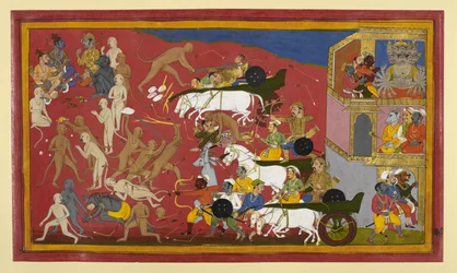 Akampana wird von Hanuman getötet; Ramas Rat plant, während Dämonen sich zurückziehen