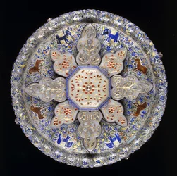 Indische Silber- und Jade-Süßigkeitenschale mit Löwen und Elefanten, frühes 19. Jahrhundert