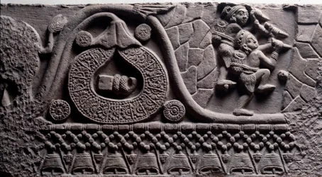 Bau einer Höhle (Relief auf dem Baruth-Stupa)