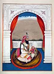 Dewan Mubraj (Multanwala), aus Das Königreich Punjab, seine Herrscher und Häuptlinge, Band II, ein Band mit 30 Aquarellstudien eines unbekannten indischen Künstlers, ca. 1840