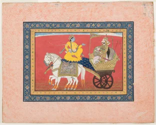 Dialog zwischen Krishna und Arjuna auf dem Schlachtfeld von Kurukshetra, ca. 1820
