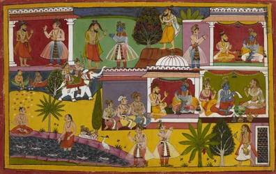 Durvasa und der Tod besuchen Rama, dann meditiert Lakshmana am Sarayu und wird von Indra in den Himmel geholt