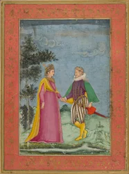 Europäischer Herr und Dame in elisabethanischer Tracht, Illustration aus 