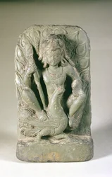 Figur des Skanda mit seinem Pfau, Punjab-Berge