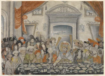 Ghazi-al-din Haidar (Nawab und ab 1819 König von Oudh 1814-27) bewirtet Lord und Lady Moira zu einem Bankett in seinem Palast, ca. 1820-22 (Manuskript)