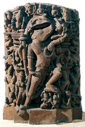 Indische Kunst: die hinduistische Gottheit Vishnu in Form eines Ebers. Aus Khajuraho, Indien. Chandela-Periode