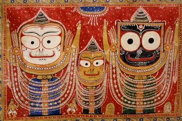 Jagannath, an die Wand eines Hauses gemalt