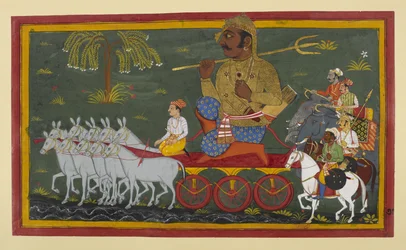 Kumbhakarna reitet in die Schlacht, gehüllt in goldene Rüstung