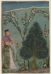 Dame in der Wildnis, Fragment einer Seite aus einer Bhagavata Purana Serie, ca. 1590-1600
