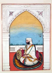 Nawab Imam-od-dun, aus Das Königreich Punjab, seine Herrscher und Häuptlinge, Band II, ein Band mit 30 Aquarellstudien eines unbekannten indischen Künstlers, ca. 1840