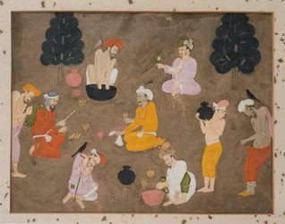 Neun Männer bereiten Bhang vor