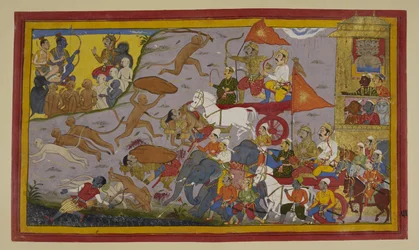 Prahasta wird von Nila besiegt, während schlechte Omen auftreten; Ravana und Dämonen verzweifeln