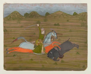Prinz auf Wildschweinjagd (Miniaturmalerei), 1765
