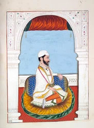 Pundit Jhila, aus Das Königreich Punjab, seine Herrscher und Häuptlinge, Band II, ein Band mit 30 Aquarellstudien eines unbekannten indischen Künstlers, ca. 1840