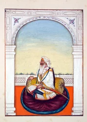 Rajah Iej Singh, aus Das Königreich Punjab, seine Herrscher und Häuptlinge, Band I, ein Band mit 27 Aquarellstudien eines unbekannten indischen Künstlers, ca. 1840