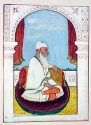 Rajah Lal Singh, aus Das Königreich Punjab, seine Herrscher und Häuptlinge, Band I, ein Band mit 27 Aquarellstudien eines unbekannten indischen Künstlers, ca. 1840