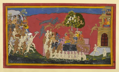 Rama schickt Angada, um Ravana herauszufordern, während Affen sich Lanka nähern