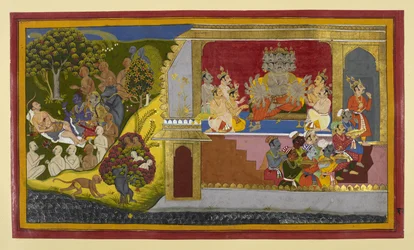 Ravana befiehlt das Erwachen von Kumbhakarna; Rama und Anführer kümmern sich um Lakshmana
