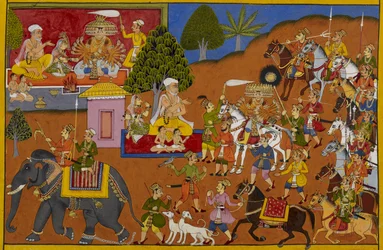 Rāvaṇa trifft den Weisen Maya und heiratet dessen Tochter Mandodarī