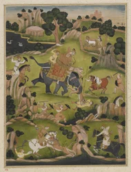 Shah Jahan auf der Jagd, abgelöstes Albumblatt, ca. 1900