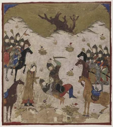 Shahru identifiziert Burzu als Rustams Enkel während des letzten Kampfes zwischen Rustam und Burzu, ca. 1425-50