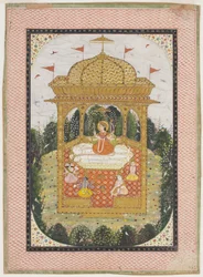 Shakti mit Shiva und anderen Göttern in einem Tempel, ca. 1780