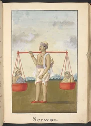 Shravana, der seine Eltern auf Pilgerreise trägt