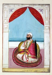 Sirdar Chet Singh, aus Das Königreich Punjab, seine Herrscher und Häuptlinge, Band II, ein Band mit 30 Aquarellstudien eines unbekannten indischen Künstlers, ca. 1840