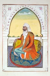 Sirdar Fatteh Singh, aus Das Königreich Punjab, seine Herrscher und Häuptlinge, Band II, ein Band mit 30 Aquarellstudien eines unbekannten indischen Künstlers, ca. 1840