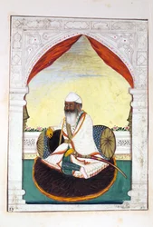 Sirdar Gurmukh Singh Bhai, aus Das Königreich Punjab, seine Herrscher und Häuptlinge, Band II, ein Band mit 30 Aquarellstudien eines unbekannten indischen Künstlers, ca. 1840