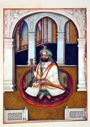 Sirdar Lehna Singh, aus Das Königreich Punjab, seine Herrscher und Häuptlinge, Band I, ein Band mit 27 Aquarellstudien eines unbekannten indischen Künstlers, ca. 1840