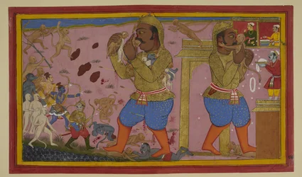 Sugrīva verwundet Kumbhakarṇa; er wehrt sich, während Rāma und Verbündete vorrücken