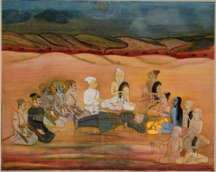 Der Tod von Bhishma, tödlich verwundet von Arjunas zahlreichen Pfeilen, ca. 1760-1770