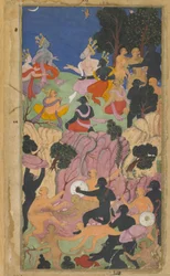 Bd.2 Bl.194 Rama berät sich mit den Vanara-Häuptlingen auf dem Berg Suvela