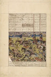 Demotte Shahnameh: Faramarz verfolgt den König von Kabul, ca. 1330