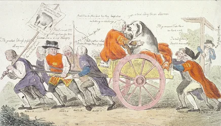 Die Reise des Corporation-Schweins nach Smithfield im Stil oder Aldermänner als Schweineaussteller (1790)