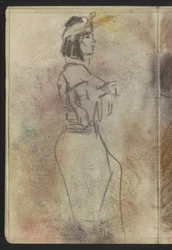 Stehende Frau in orientalischer Kleidung, im Profil